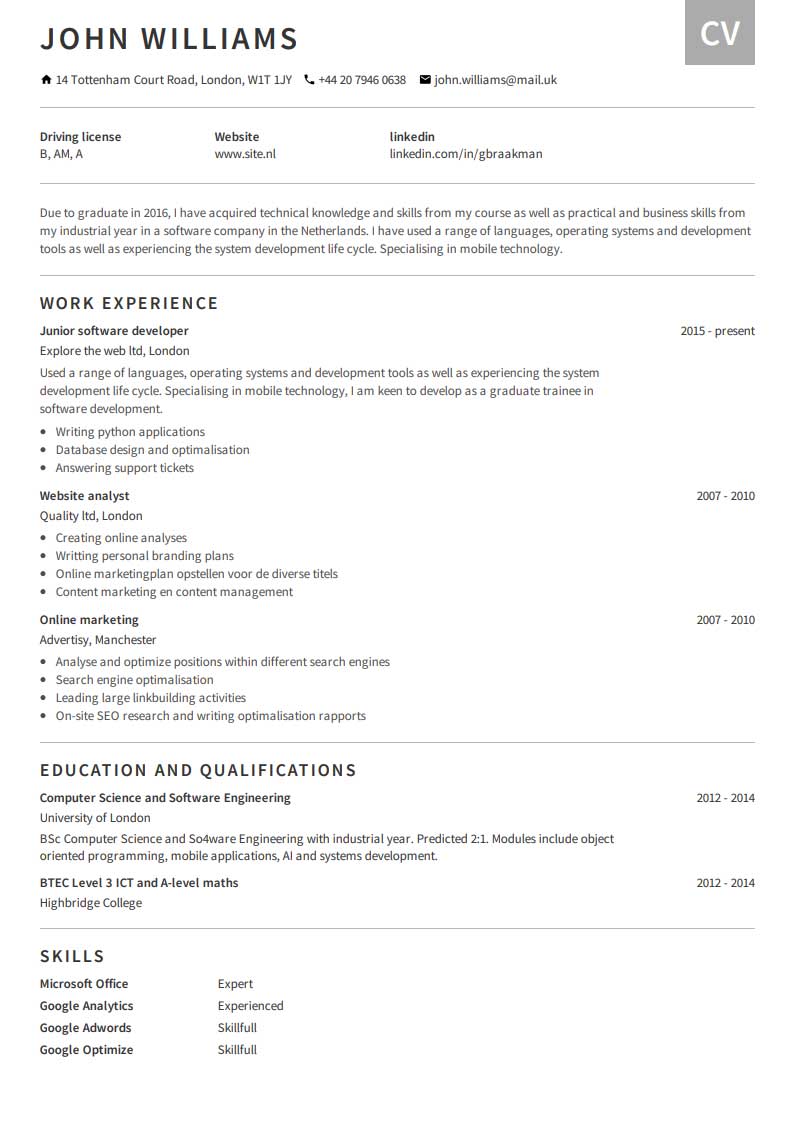 Безплатно примерно CV Безплатно примерно CV